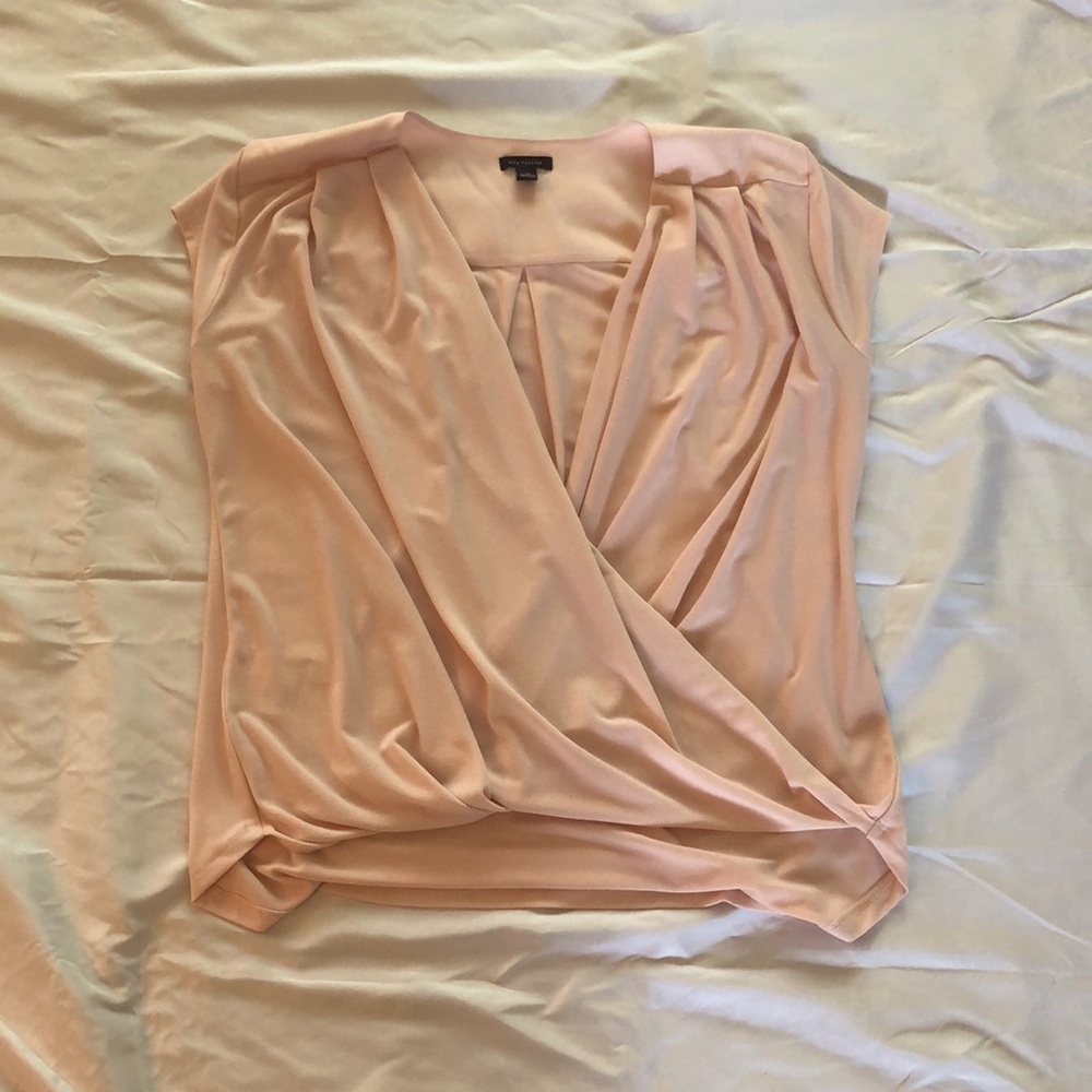 Ann Taylor Cap Sleeve Drape Front Blouse—Soft Pink—Mediun